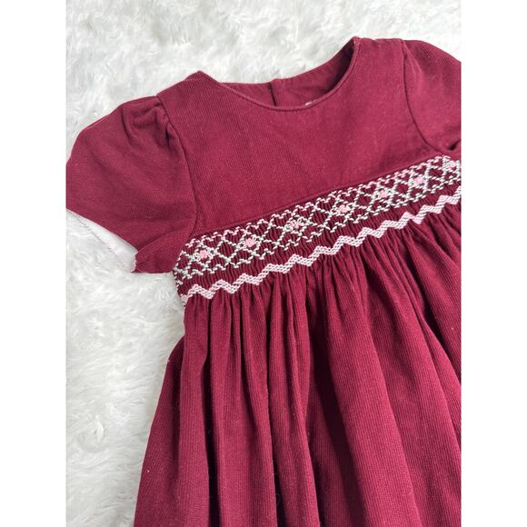 Edgehill Collection Burgundy Smocked Baby Dress hoilday formal – 9M Cotton - Picture 5 of 10